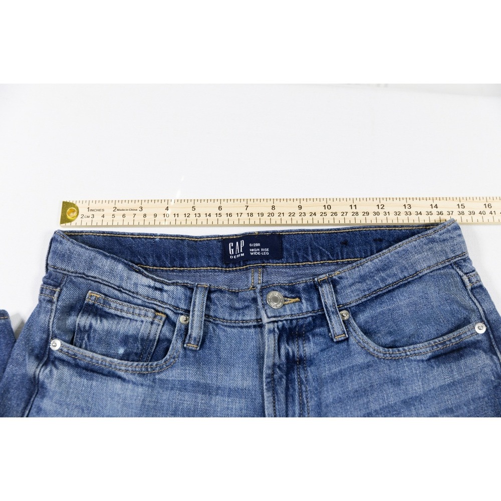 Gap Denim Womens 6/28R High Rise Wide Leg Jeans Medium Wash Blue Casual Pants - Picture 6 of 8